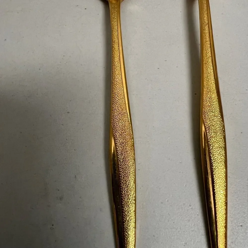 Vintage Florentine Gold Tone Teaspoons Set of 9 Textured Handle